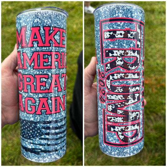 RTS- 20oz Tumbler or Soda Can- Make America Great Again Glitter