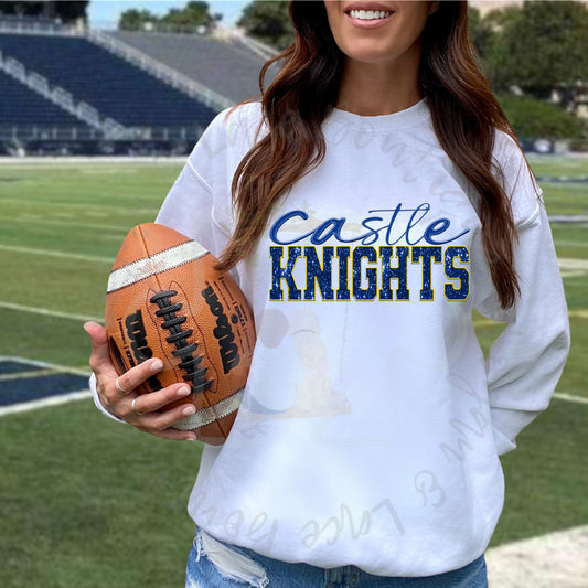 Castle Knights Faux Embroidery Tee or Crewneck