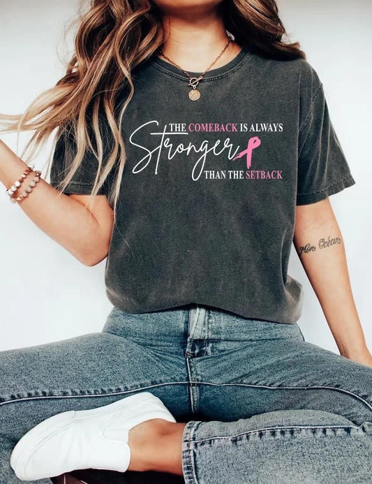 Breast Cancer Awareness- Combeack is Stronger- Faux Embroidery Tee or Crewneck