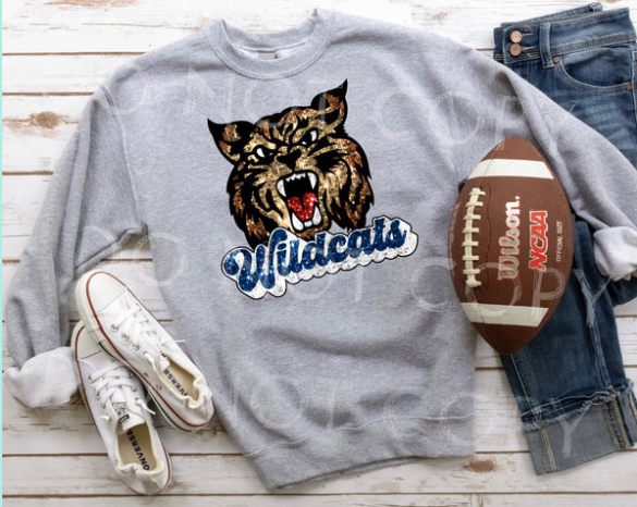 Wildcats Glitter Faux Embroidery Tee or Crewneck