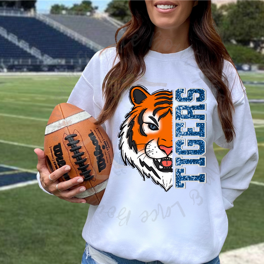 Tigers Faux Embroidery Tee or Crewneck