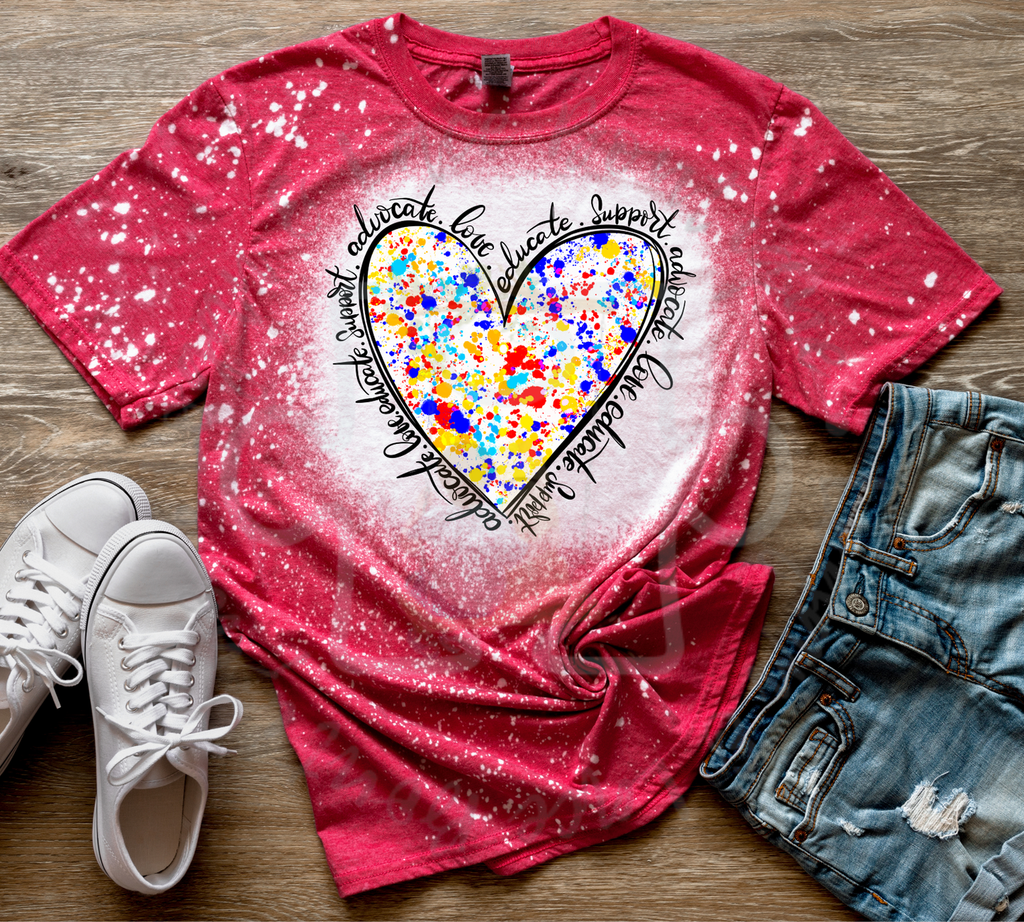 Autism Awareness Heart Bleached Tee