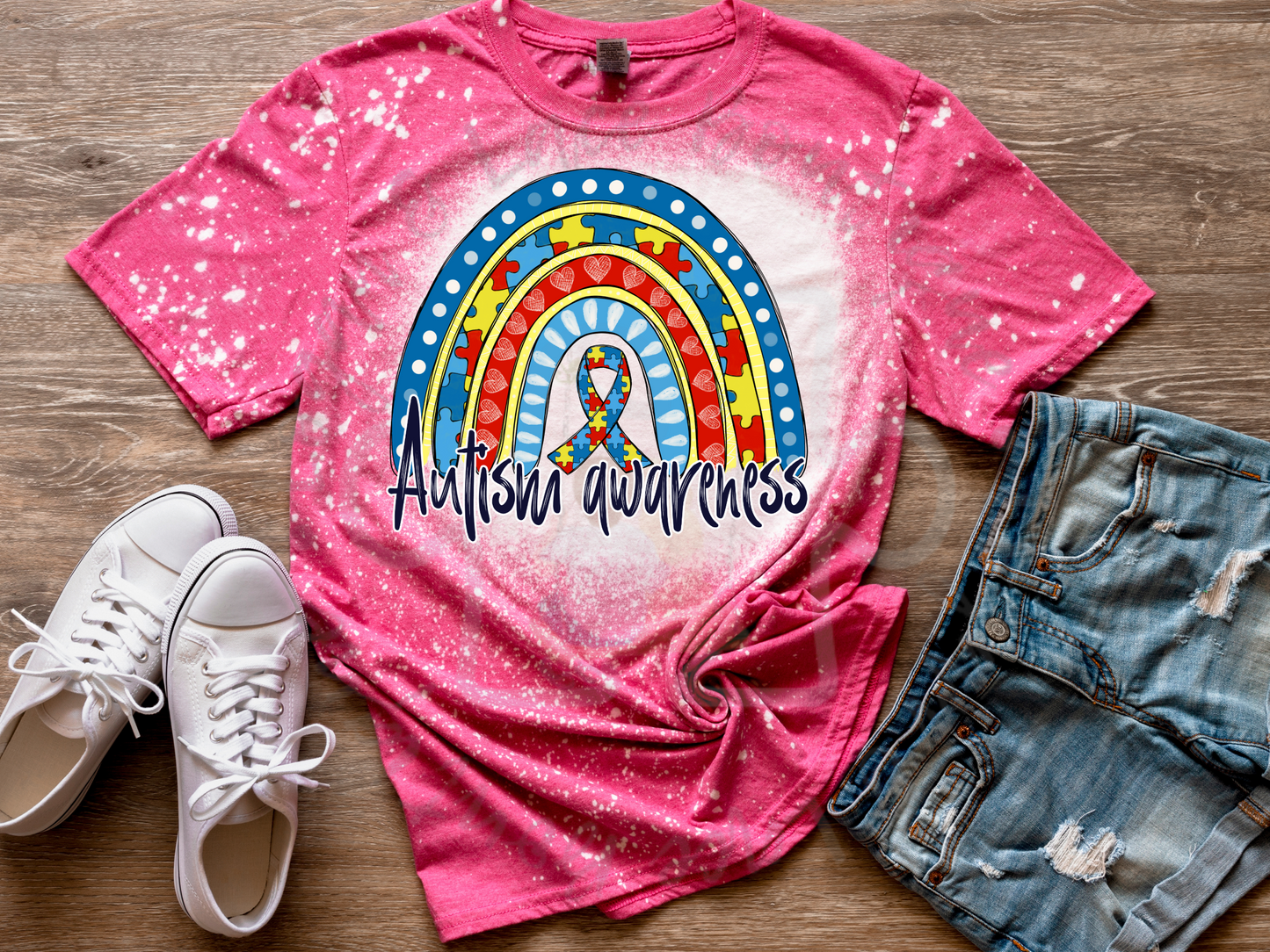 Autism Awareness Rainbow Bleached Tee