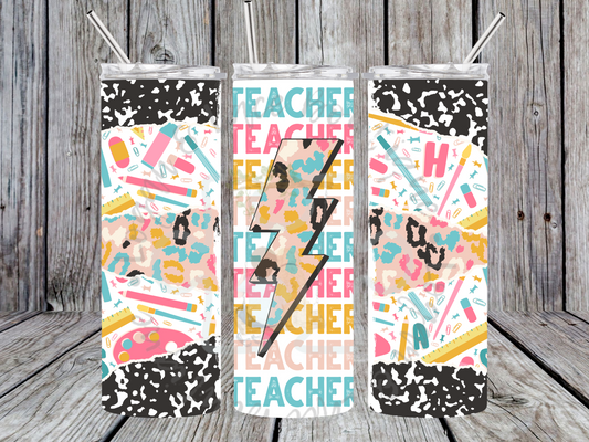 Teacher Lighting Bolts Notebook 20oz Tumbler